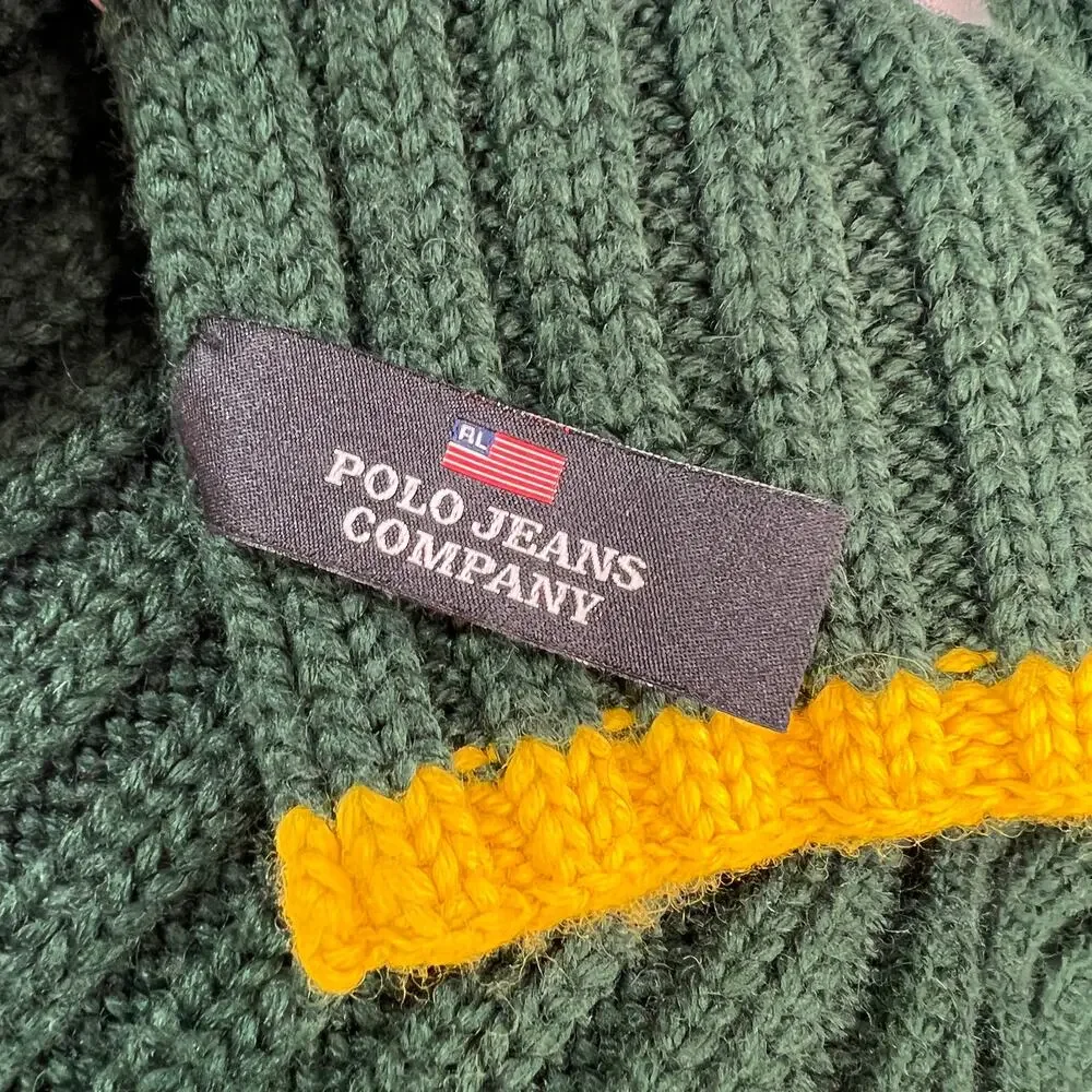 Vintage 90s Ralph Lauren Polo Jeans Company Ribbed Scarf Green Accent Stripe